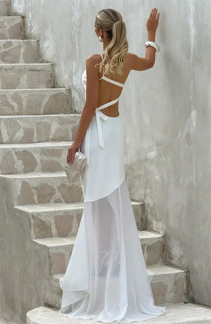 Mozision One Shoulder Backless Sexy Maxi Dress Women Gown Fashion Patchwork Sleeveless Bodycon Club Party Long Dress Elegant