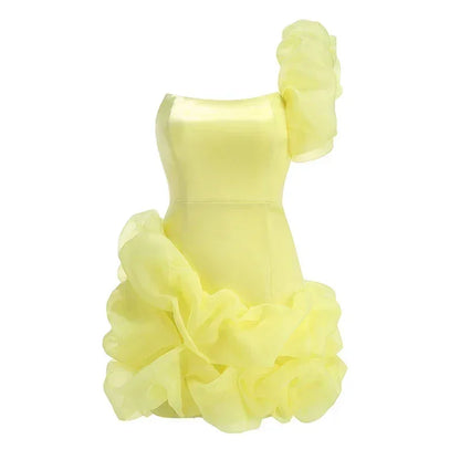 New fashion and sexy solid color wrapped chest dress, women's temperament decorative pleated ruffled edge party dress