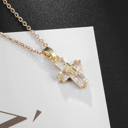 Delicate Crystal Cross Pendant Women Girls Necklace Elegant Party Wedding Jewelry Catholic Amulet Gift