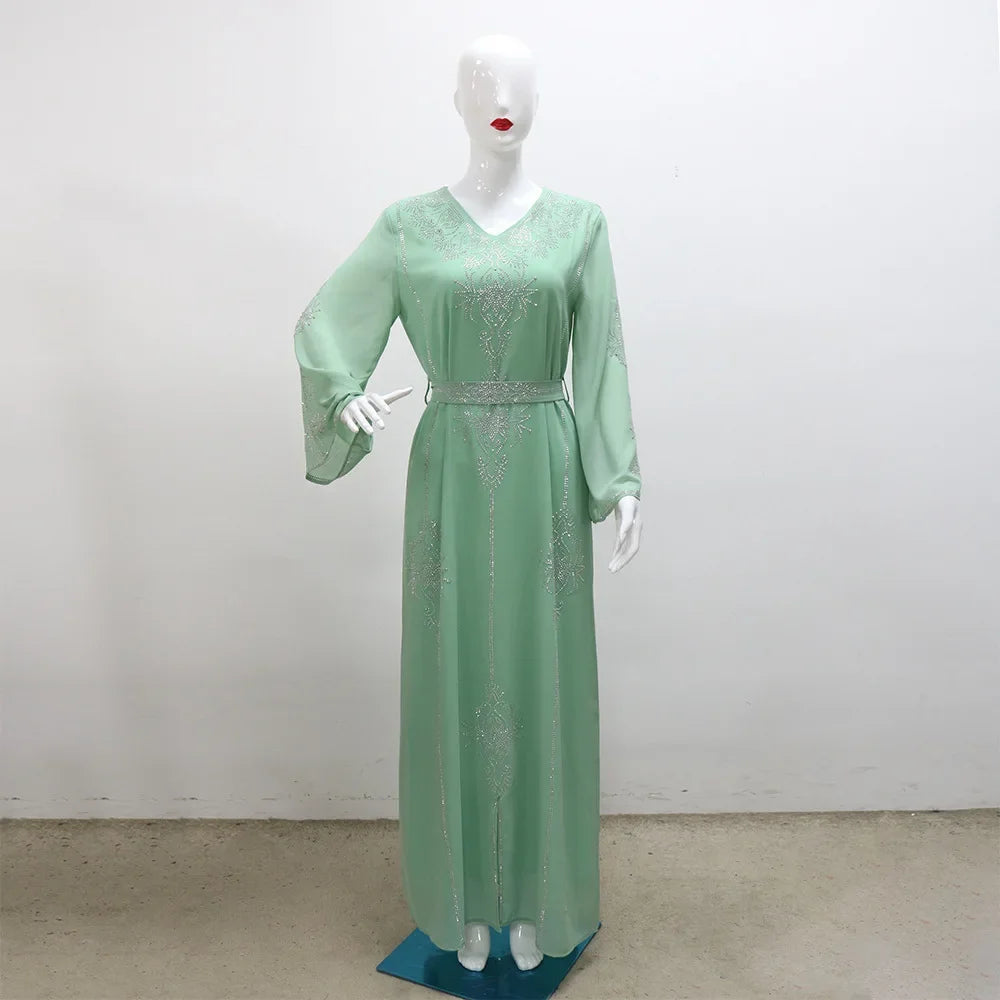 Customized Luxury Abaya Diamonds Muslim Elegant Women Dresses Caftan Moroccan Dubai Kaftan Gown Evening Party Eid Mubarak Jalabi