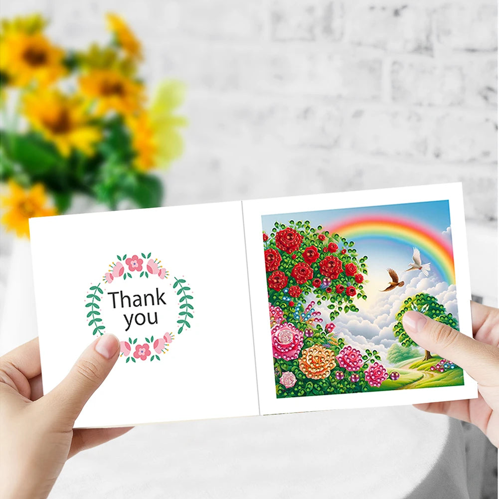 6Pcs DIY Diamond Painting Animal Flower Greeting Card Rinestone Embroidery Arts Craft Cards Kit Birthday Gift for Friend Gift