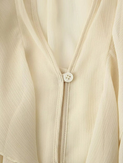 Foridol Ruffles Tiered V Neck Blouse Women Summer Spring Long Sleeve Casual Blusa Chiffon Blouses Buttons New in Female Top 2025
