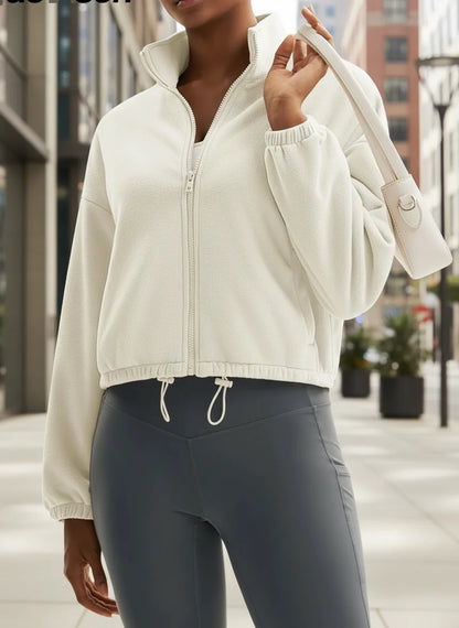 Winter Fleece Cropped Jacket with Stand Collar
