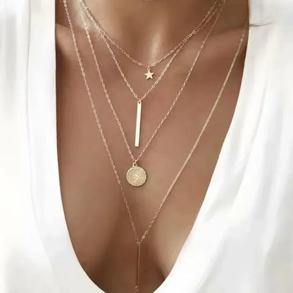 MEDFOLY 3pcs Gold Charm Necklace For Women Star Pearl Cross Pendant Neckalces Dainty 14K Gold Plated Summer Beach Jewelry Gifts