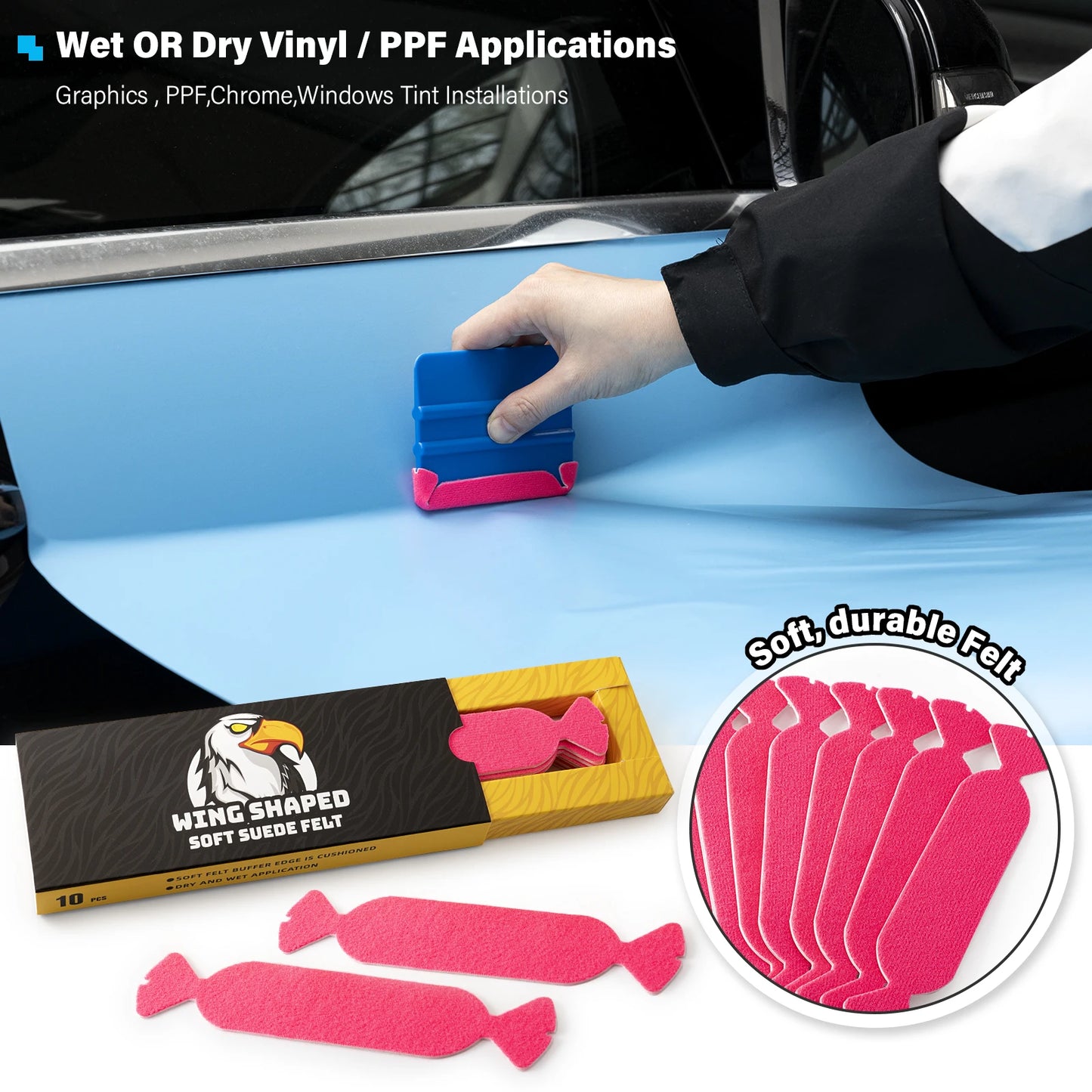 FOSHIO 10pcs/Box Soft Suede Felt Buffer Tools Wrapping Car Vinyl Squeegee Applicator Carbon Film Tinting Scraper Edge Protector