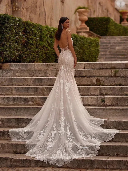FL&AEVVE Customized Luvury Lace Wedding Dress Spaghetti Straps Beach Bridal Dresses Wedding Party Gown vestidos de novia
