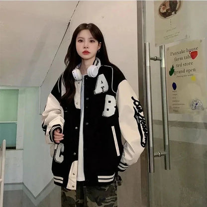 Y2K Oversized Lamb-Wool Bomber Jacket Women