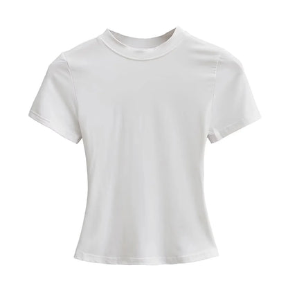 Slim Fit Solid Color Women's Casual T-shirt Short Sleeve Fashion Trend Y2K Top High Quality 2026 New Arrival