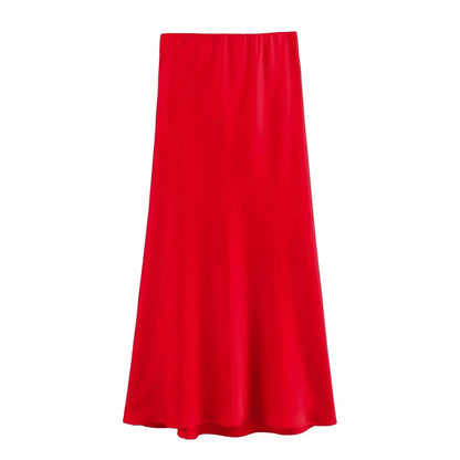 2026 New Women's European And American Style Fashion Silk Satin Texture High Waist Skirt Street Style Elegant Mid-length Skirt