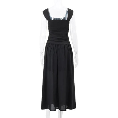 Ruched Bodycon Maxi Dress | Y2K Square Neck Slip Dress -femstylo