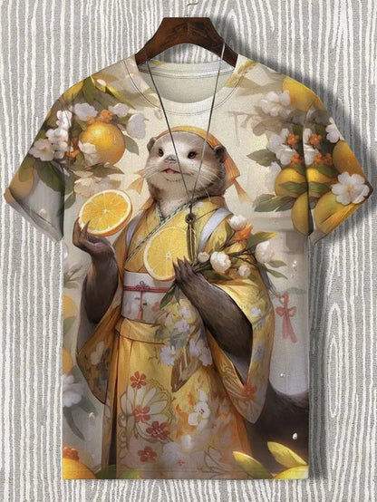 Samurai Cat Graphic T-Shirt – Japanese Style 3D Print Men's Tee
