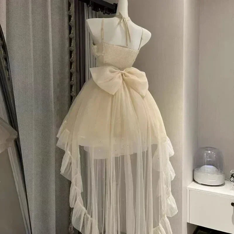 2025 Women Kawaii Ruffles Bow Suspender Princess Dresses Gothic Lolita Jsk Mini Dress Girl Sweet Fairy Party Trailing Dress