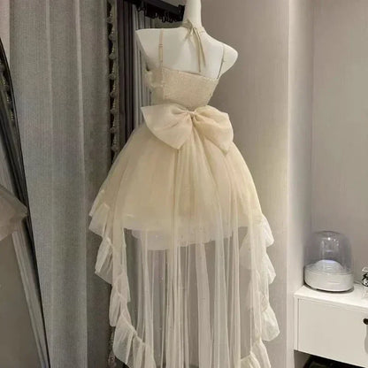 2025 Women Kawaii Ruffles Bow Suspender Princess Dresses Gothic Lolita Jsk Mini Dress Girl Sweet Fairy Party Trailing Dress