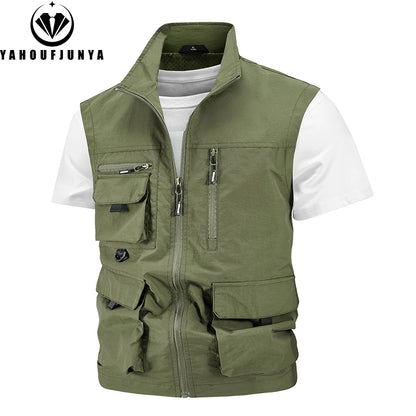 2024 Summer Men Sleeveless Fishing Tool Webbed Breathable Vest Men Many Pocket Outdoors Camping Thin Lightweight Loose Vest Male