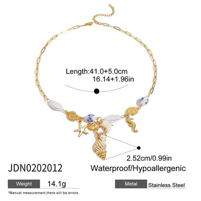 Zora Colorful Summer Holiday Style Conch Pendant Necklace Women's 18K Gold-plated Stainless Steel Multi Charm Fashion Jewelry