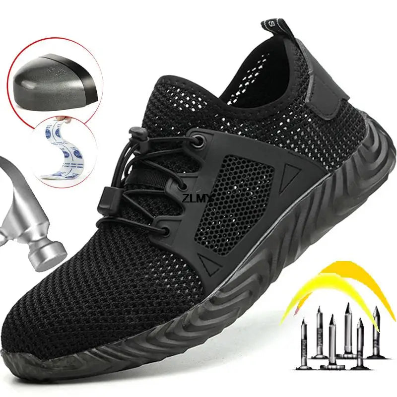 Mesh Safety Shoes Men Summer Steel Toe Work Shoes Puncture Proof Anti-smash Work Safety Boots Man Breathable Security Boots Male