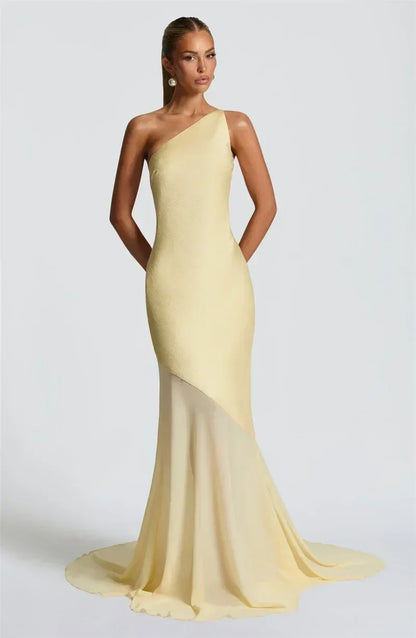 Mozision One Shoulder Backless Sexy Maxi Dress Women Gown Fashion Patchwork Sleeveless Bodycon Club Party Long Dress Elegant
