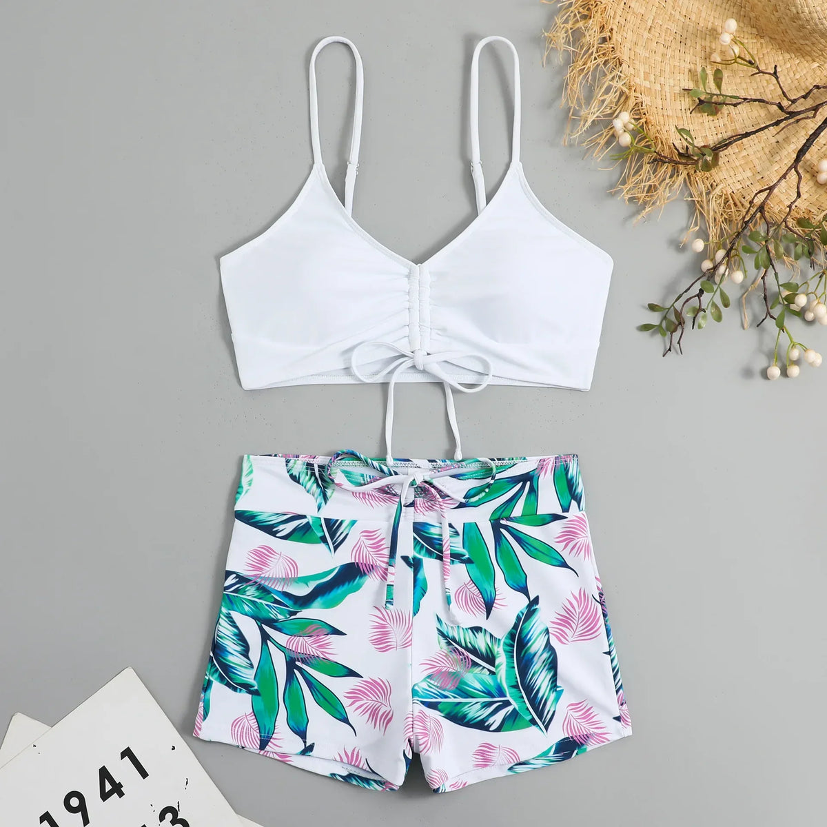 2025 Summer High Waist Swimsuit Bikini Sets with Shorts Female Swimwear Beach Wear Two-piece Bathing Suit Sports Women Clothing