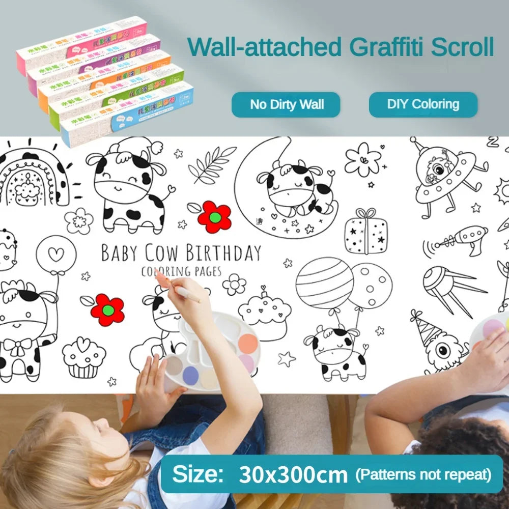 Children Drawing Roll Sticky Graffiti Scroll DIY Painting Color Filling Paper Coloring Papers for Kids Educational Toys Gifts