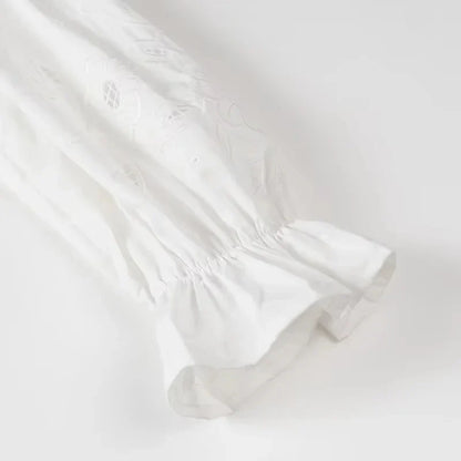 Foridol Heart Embroidery White Cotton Women Blouse Bowknot Spring Summer Lantern Sleeve Casual Shirt V Neck Loose Chic Blusa