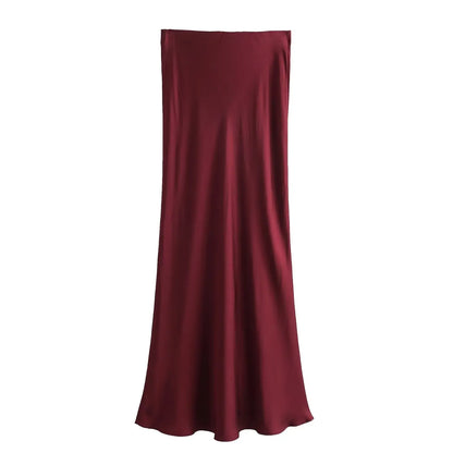 2026 New Women's European And American Style Fashion Silk Satin Texture High Waist Skirt Street Style Elegant Mid-length Skirt