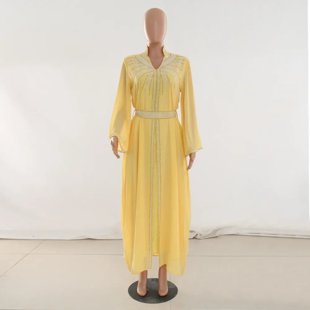 Customized Luxury Abaya Diamonds Muslim Elegant Women Dresses Caftan Moroccan Dubai Kaftan Gown Evening Party Eid Mubarak Jalabi