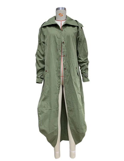 Phantasy Long Trench Coat Women Loose Button Fashion Casual Suit Elegant Female Pockets Streetwear Commuter Lady Coat Autumn