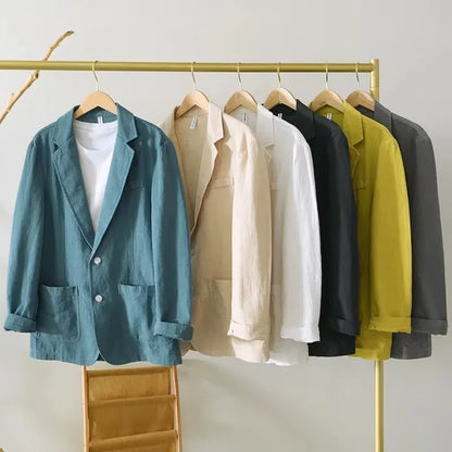 70% Linen 30% Cotton Breathable Men's Blazer Suit Jacket For Men Black Coat For Summer Business Lightweight Male Clothes 2026