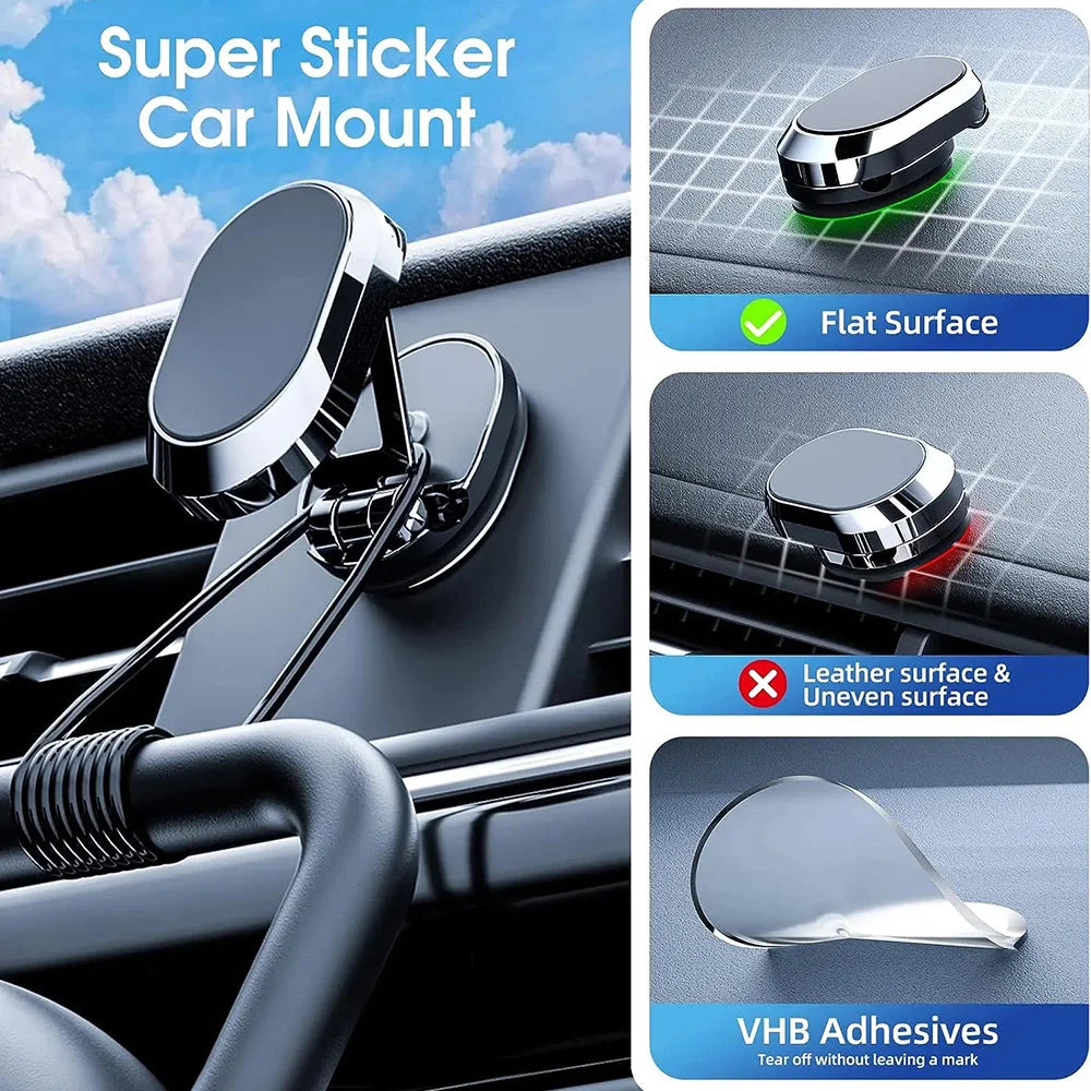 Magnetic Car Phone Holder Foldable Magnet Mount Mobile Cellphone Stand GPS Support for iPhone 17 16 Xiaomi Huawei Samsung Redmi