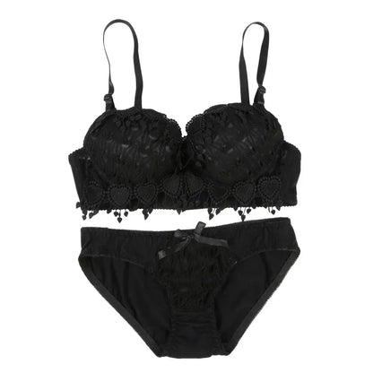 Women Lace Bra Sets Flower Printed Underwear Suit Sexy Lady Ultra-Thin Lingerie Comfortable Push Up Brassiere Outfit