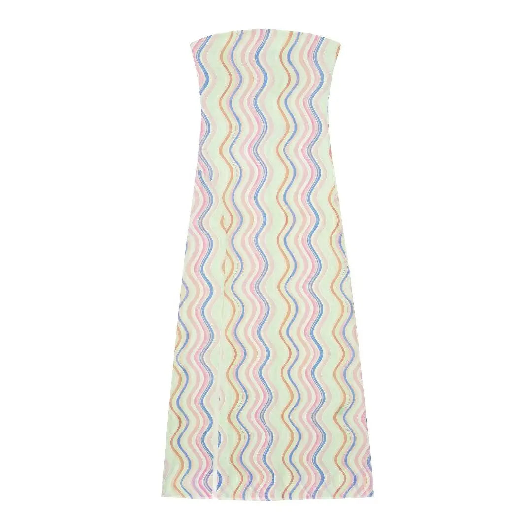 2026 Dress For Women Summer Chic Print Mesh Sleeveless Sexy Side Slit Slim Dresses Wild Beach Resort Style Woman Dress