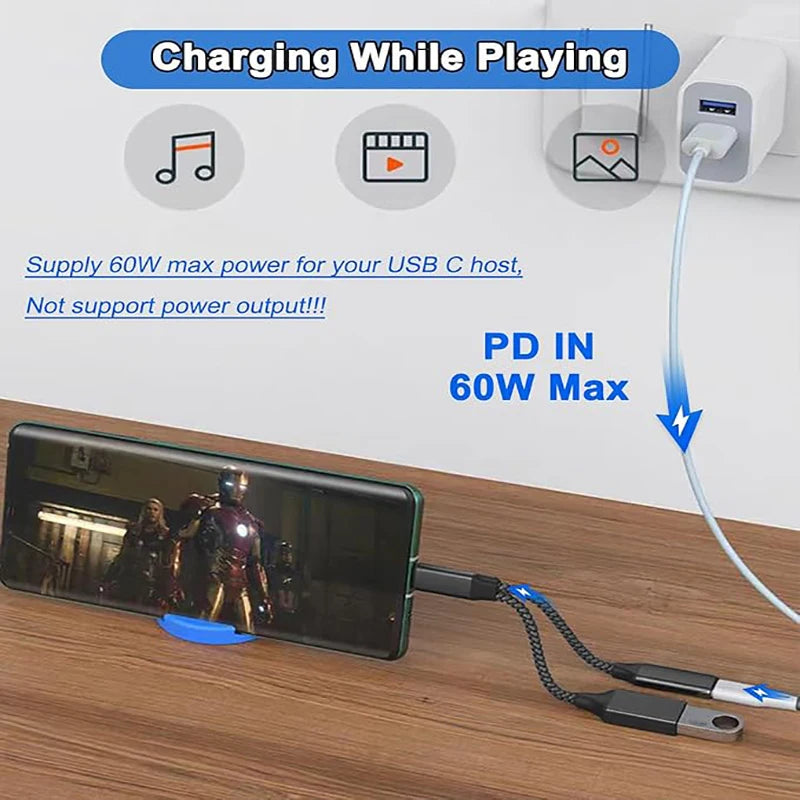USB-C OTG Adapter Cable: Dual-Function Type-C to USB-A Converter with Power Delivery (PD) Charging Support