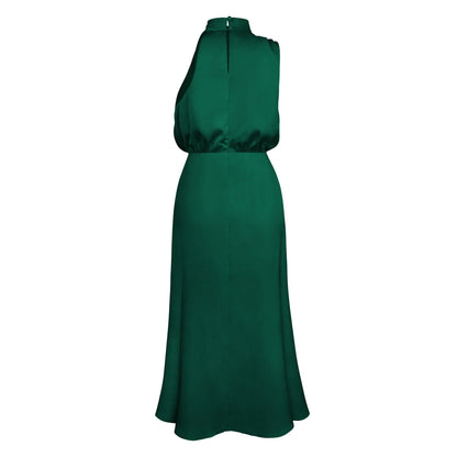 Foridol One Shoulder Turtleneck Tank Satin Women Party Dress Robe Zip Sleeveless Elegant Vintage Folds Women Clothing 2025
