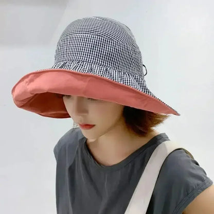 Foldable Sunscreen Hat New Big Brim Cotton Empty Top Cap Double Sided UV Protection Sun Hat