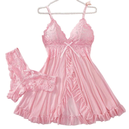 New Sexy Pink Lingerie Set Erotic Bra Nightdress Women Thong, Attractive, Breathable, Romantic Sexy Comfortable Sleepwear &Dress