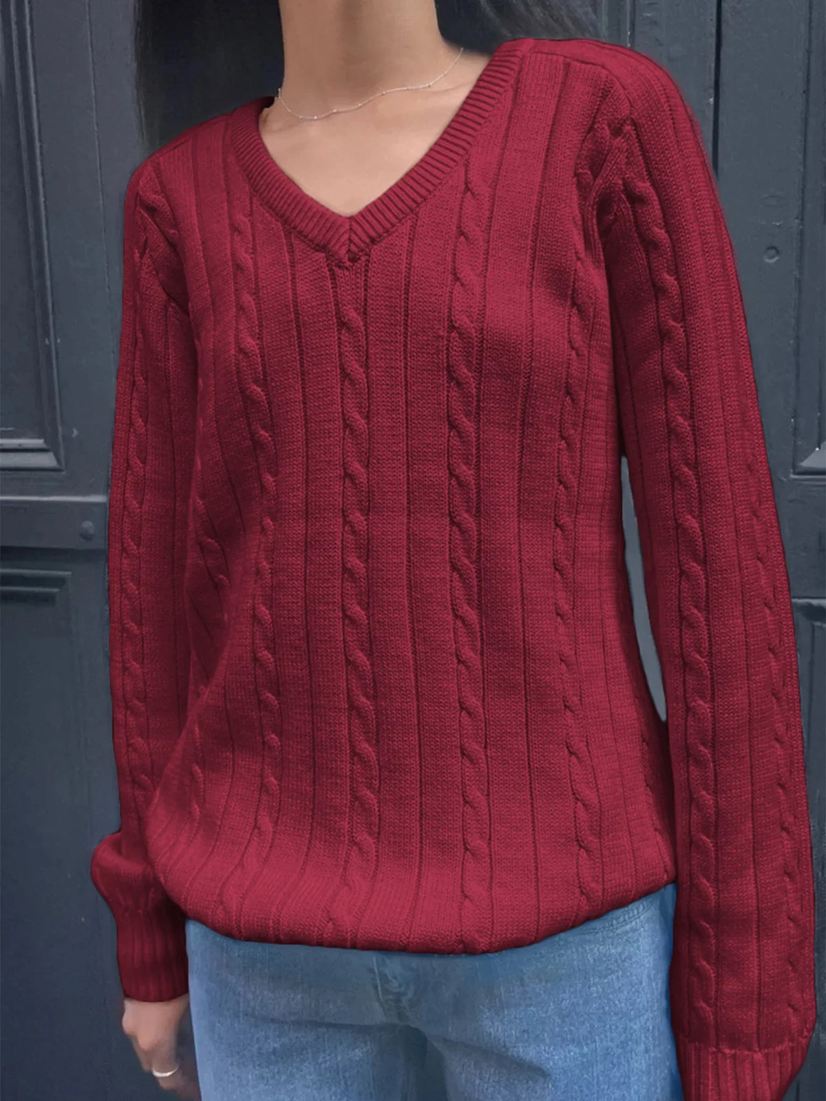 Phantasy Retro Solid Color Sweater Winter Women's V-Neck Casual Simple Loose Knit Sweater Trendy Spring Autumn Winter Sweater
