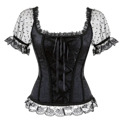 Fashion Princess Style Women Lingerie Bodyshaper Bridal Corset Bustier Tops For Women Short-Sleeve Lace Up Corselet Plus Size