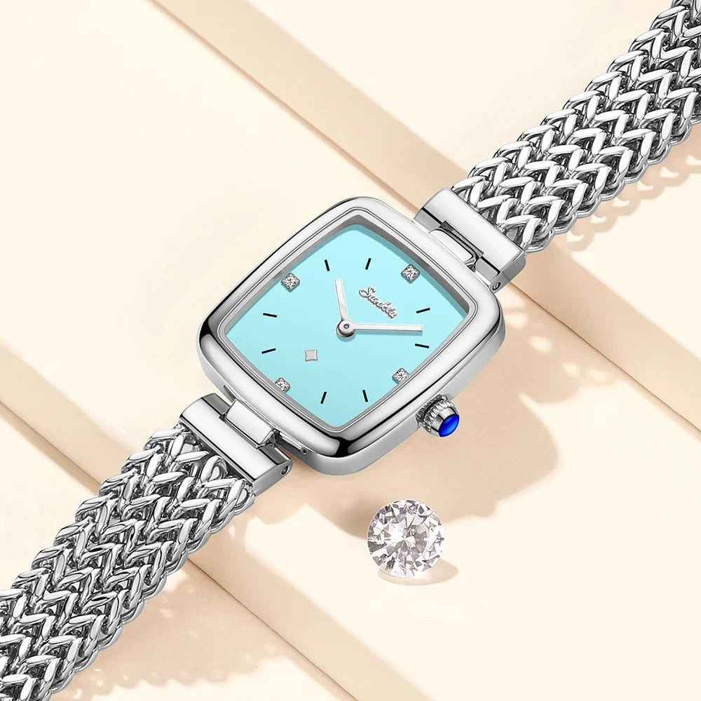 Women's Square Quartz Watch with Braided-Link Bracelet