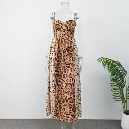 Leopard Print Sleeveless Sling Dress For Women Fashion Chic Backless A Line Dresses 2026 Elegant Female High Street Vestidos