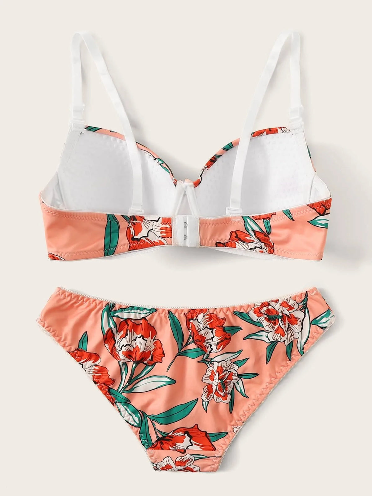 New High Quality polychrome Lingerie 2 Pieces Women's Underwear Set  Gathering Beautiful Flower Prints Push Up Bra A2138
