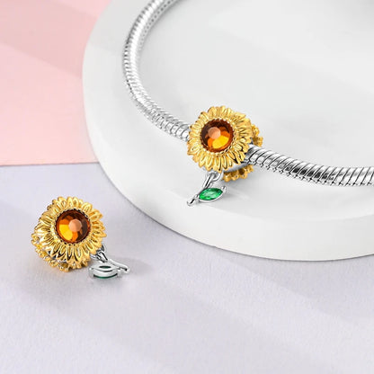 Golden Sunflower Leopard Poodle Charms Beads Fit Bracelet Nacklace Jewelry DIY Gifts For Women