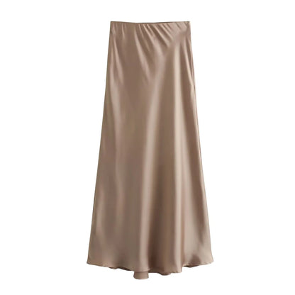 2026 New Women's European And American Style Fashion Silk Satin Texture High Waist Skirt Street Style Elegant Mid-length Skirt