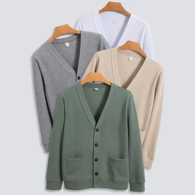 BROWON New Knitted Sweater Cardigan Men 2026 Autumn Solid Casual Man Clothes Korean Fashion 80% Cotton V-Neck Collar Sweater Men