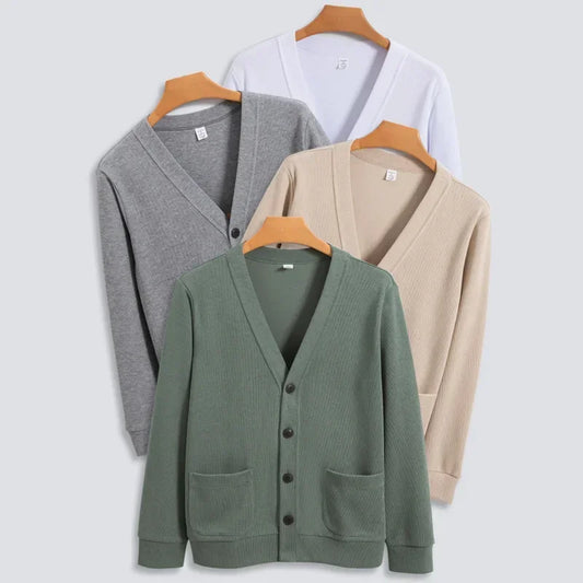 BROWON New Knitted Sweater Cardigan Men 2026 Autumn Solid Casual Man Clothes Korean Fashion 80% Cotton V-Neck Collar Sweater Men