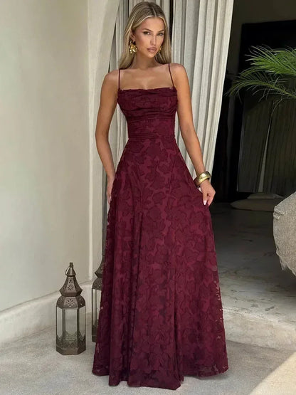 Mozision Spaghetti Strap Backless Sexy Maxi Dress Women Gown Fashion Off-shoulder Sleeveless Lace-up Evening Club Party Dress
