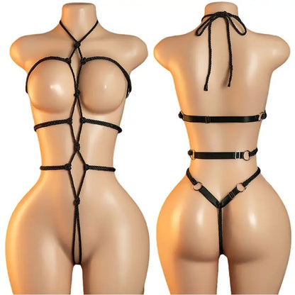 Porn Underwear Crotchless Babydolls Dress EroticCostume Sexy Hanging Neck Bodystockings Mesh See Through Adults Sexual Bodysuits