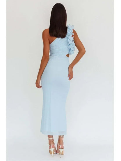 Articat Elegant Slant Shoulder Flower Bodycon Party Club Evening Dress Women Sexy Backless Slim Spring/Summer New  2025 Vestido