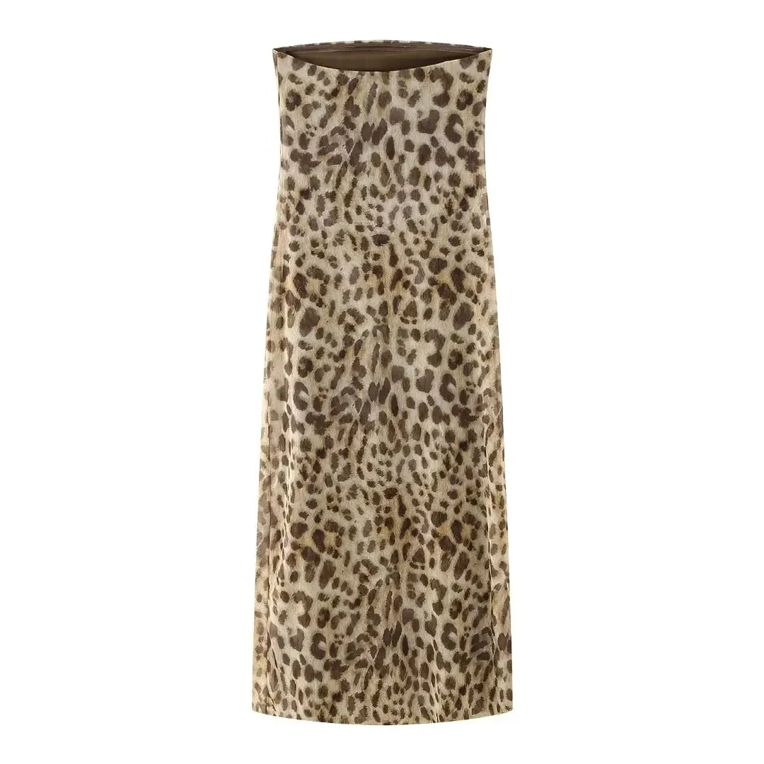 2026 Dress For Women Summer Chic Print Mesh Sleeveless Sexy Side Slit Slim Dresses Wild Beach Resort Style Woman Dress