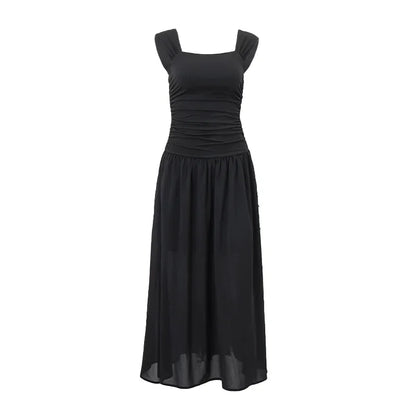 Ruched Bodycon Maxi Dress | Y2K Square Neck Slip Dress -femstylo
