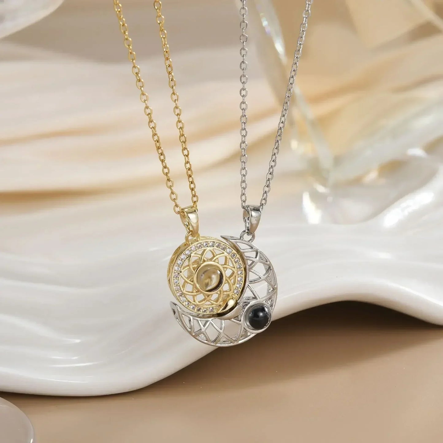 LATS New Stainless Steel Magnetic Sun Moon Couple Necklace Fashion Chain for Men and Women Good Friend Gifts Trend Jewelry